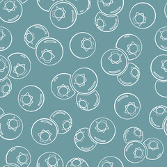 Seamless pattern with blueberries; hand drawing vector large blueberry on blue background for wrapping paper, packaging, fabric, textile and other design.  - 504856938