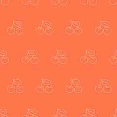Cherry pink stroke seamless pattern. Cute pattern with a couple of sweet cherries