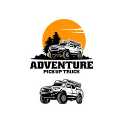 set of pick up truck adventure logo design - obrazy, fototapety, plakaty