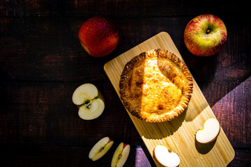 pie apple on wood plate