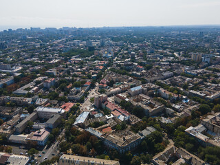 Fototapeta premium Panoramic view of Odessa city center, Ukraine. City landscape, top view. Black Sea. warm summer day