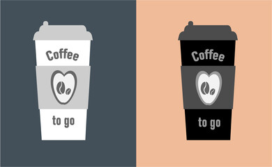 Disposable plastic coffee cup with hot coffee in flat style. Dark coffee cup on background.