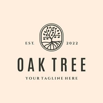 oak tree natural line art logo vector symbol illustration design