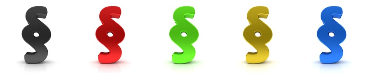 Fototapeta premium Paragraph signs § symbols black red green blue golden yellow 3d