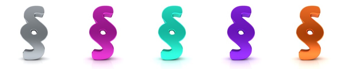 Paragraph symbol § sign article icons cyan pink purple orange silver gray 3d legal advice rendering