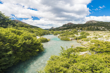 Fototapeta na wymiar Turquoise river under the Andes mountains