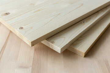 Wooden furniture board. Wooden building material.