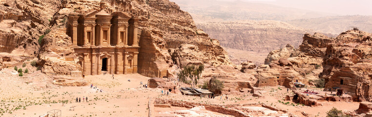 The Monastery (Ad Deir), an example of Nabataean classical style, Petra, Jordan. Panormaic view...