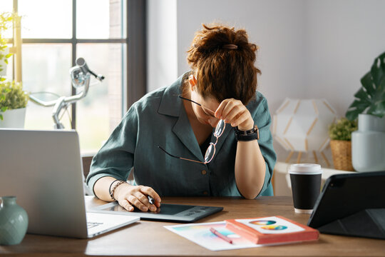 Woman is working at workshop
