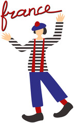 Vector illustration of french mime isolated on white background.