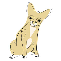 Chihuahua dog one line drawing on white isolated background 