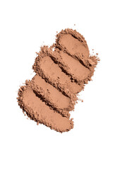 Skin foundation smears, dry powder, eye shadows brush strokes set. Beauty make up cosmetics texture 