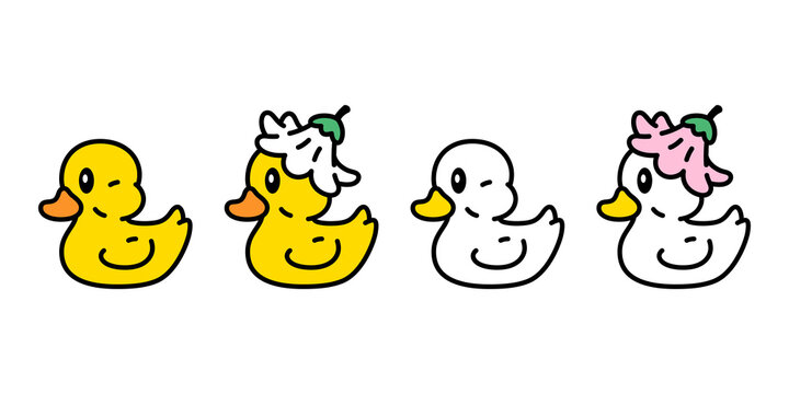 duck vector icon daisy flower rubber duck logo shower bathroom bird chicken character cartoon symbol doodle isolated illustration design