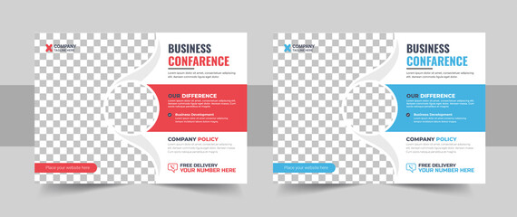Conference flyer or invitation banner template design, Annual corporate business workshop, meeting & training promotion poster, Online digital marketing horizontal cover template