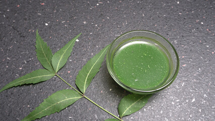 Medicinal neem leaves, Azadirachta indica. Used in skin care and beauty products and creams