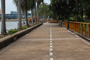 Walkway and beautiful green trees in the park. Benchakitti park,Thailand