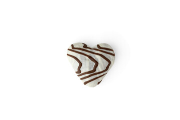 Gingerbread hearts covered with white chocolate with jam filling isolated on white background.
