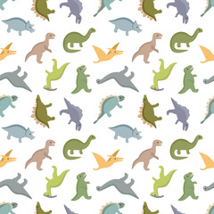 Pattern of Jurassic ancient dinosaurs, prehistoric dino animals background for kids. Collection of dragons for children. Vector illustration