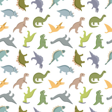 Pattern of Jurassic ancient dinosaurs, prehistoric dino animals background for kids. Collection of dragons for children. Vector illustration