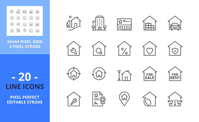 Fototapeta na wymiar Line icons about homes and real estate. Pixel perfect 64x64 and editable stroke