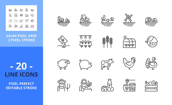 Line icons about farm. Pixel perfect 64x64 and editable stroke