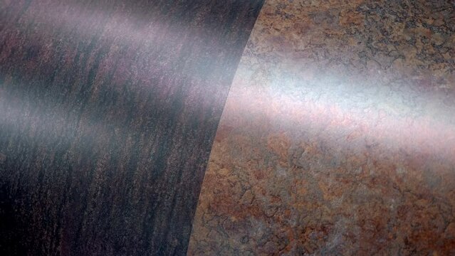 A roll of metal sheet with a stylish structural plastic layer applied to its surface. Close up. Shot in motion