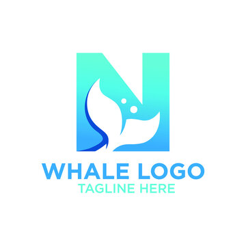 Letter N Whale Logo Design Template Inspiration, Vector Illustration.