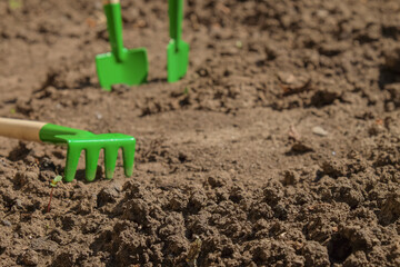 Gardening tools tools on the ground