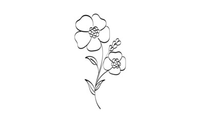 Black silhouettes, flowers and herbs isolated on white background. Hand drawn sketch flower