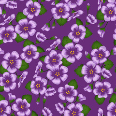 Pattern for textiles made of cute purple flowers