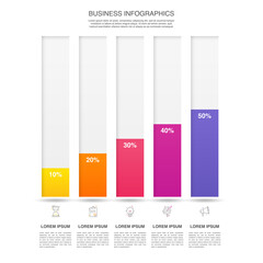 Vector infographic with five columns. Modern business concept graphic process template with 5 steps. Graphic timeline for app, website, interface, chart, levels, web, diagram, banner, presentations
