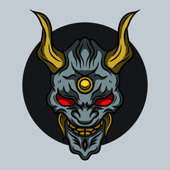 Vector Hand Drawn Oni Mask Devil Illustration