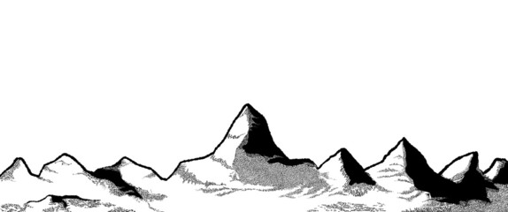 レトロな山の線画イラスト