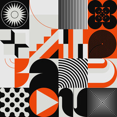 Brutalist Art Inspired Vector Pattern Graphics Made With Bold Abstract Geometric Shapes - 504880941