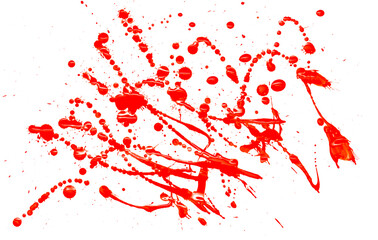 Drops of red paint on a white background.