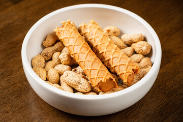 wafer rolls with milk, caramel and condensed chocolate