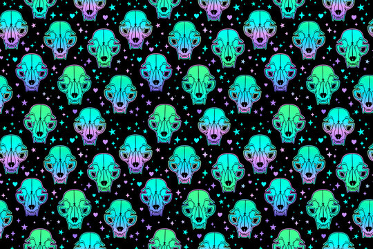 jpg seamless illustration of neon bright animals skulls
