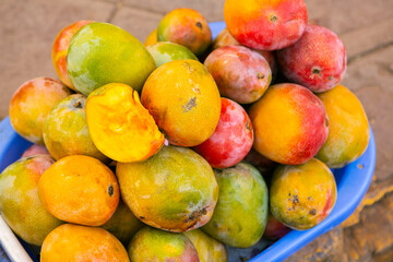 Fresh fruits and vegetables at the local market in Lima, Peru. Market vegetables sold by local farmers