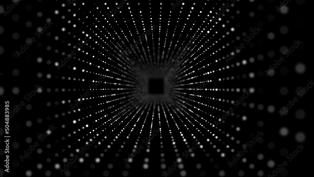 Poster Abstract particle flow in cyberspace. Futuristic 3D portal. Digital technology web flow. Big data visualization. 3d rendering.