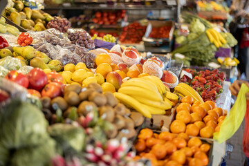 Fruits on counter of market