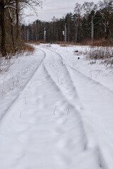 Obraz premium Railway Tracks Covered In Snow