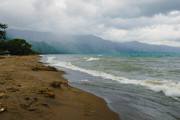 Mount Livingstone seen from Mateme Beach, Lake Nyasa in Tanzania