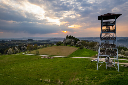 Lookout Tower in Brusnik, Lesser Poland at Spring Sunrise