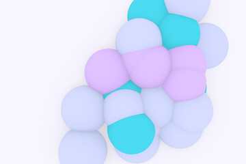 Abstract art background. Holographic floating liquid blobs, soap bubbles, meatballs. Abstract 3d illustration