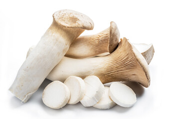 King oyster mushrooms on the white background.