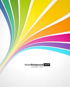 Multicolored rainbow curved stripes infinity abstract lines wave ornament background template vector illustration. Bright rays rippled gradient elements creative flyer mobile interface landing page