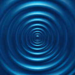 Obraz premium Realistic blue water round wave ripple surface top view caustic drop sound wavy splash effects concentric circles in puddle background template vector illustration. Liquid reflection dynamic raindrop