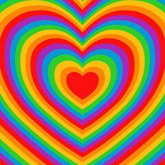 Rainbow stripes heart square background. LGBT community pride concept illustration.
