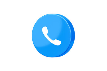 Blue contact phone 3d icon isolated on white background with customer service hotline message bubble symbol or information help receiver support simple button and communication social dial chat sign.