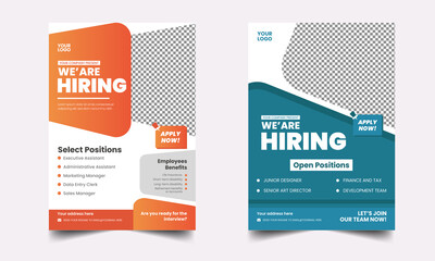 We are hiring flyer design. We are hiring Job advertisement flyer template. Hiring employee poster leaflet design - obrazy, fototapety, plakaty